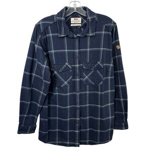 Fjallraven Ovik Twill Shirt Medium Top Blue‎ Plaid Button Outdoor Gorpcore 766